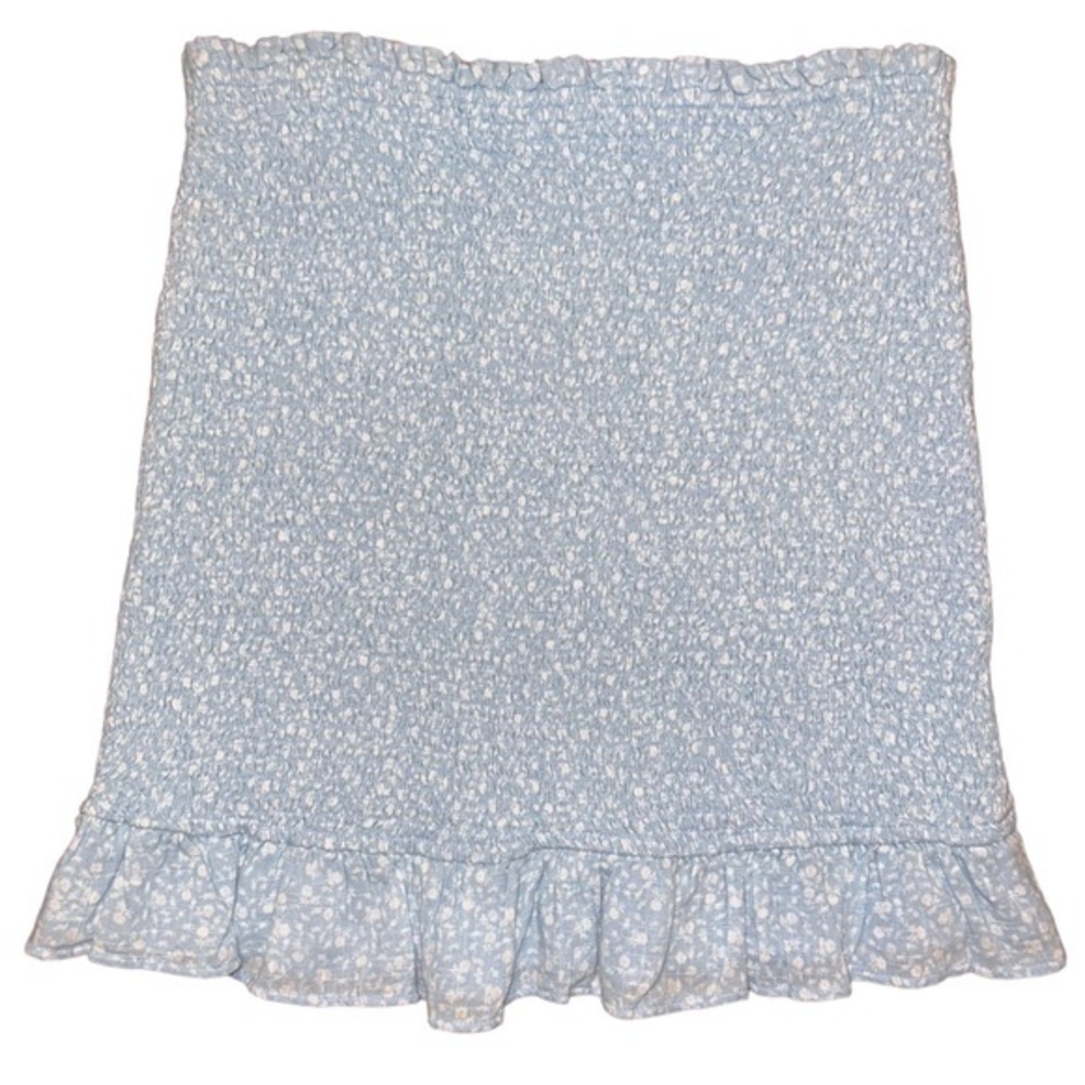 NWOT Abercrombie & Fitch Smocked Floral Ruffle Mini Skirt Size XL Blue White